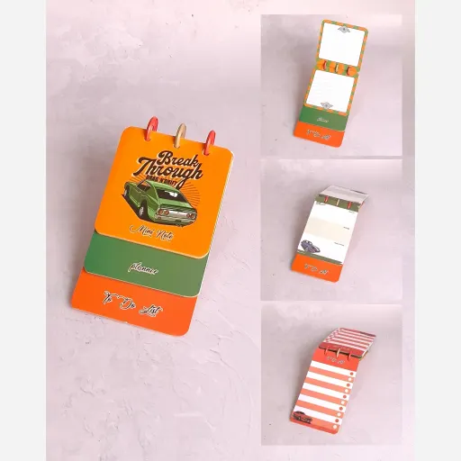 یادداشت+پلنر+چک لیست مدل پله ای طرح چهارخونه نارنجی