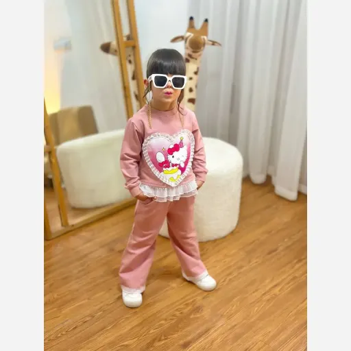 ست لباس دخترانه طرح کیتی جنس دورس مناسب 2 تا 9 سال گزینه ها شکلاتی | ۵۵