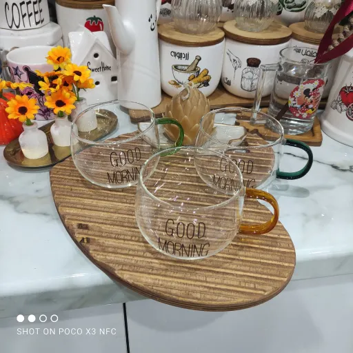 ماگ پیرکس وارداتی گودمورنینگ دسته رنگی جذاب و خاص