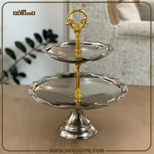 شیرینی خوری مسی کروم دو طبقه(کد1728)