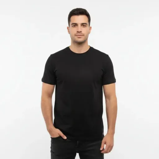 تیشرت آستین کوتاه مردانه مدل T-sa کد 9865 جنس پنبه یقه گرد ساده سایز مشکی - L