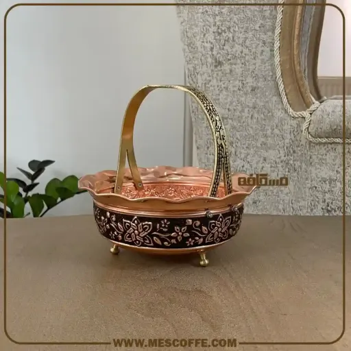 خرید سبد پذیرایی مسی زنجان(مدل گل یاس/کد1909)