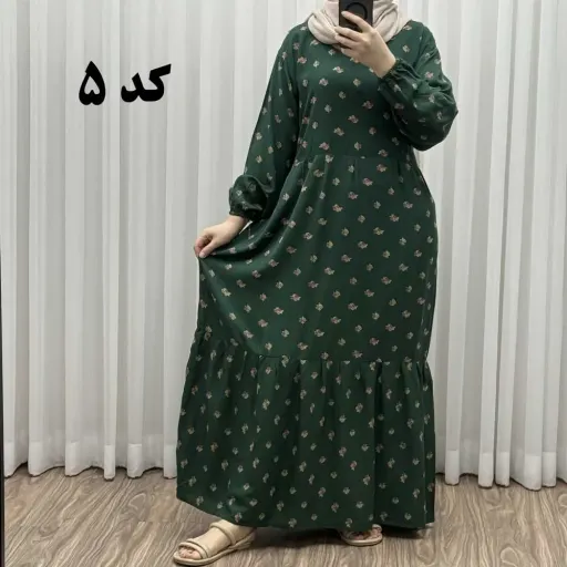 پیراهن گلریز چیندار آیدایی پاموق کد 1522 جنس نخی شسته شده فری سایز تا 50 کمربنددار چهارفصل گزینه ها کد-4