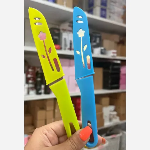 چاقو استیل تیز غلافدار رنگی (چاقو آشپزخانه) انتخاب رنگ سبز