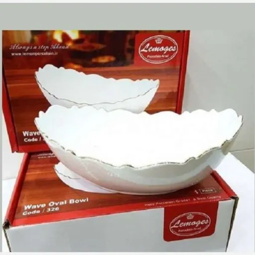 کاسه چینی لمونژ مدل موج لب طلا کد 326