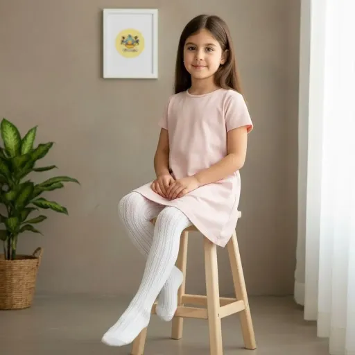 جوراب ساق بلند دخترانه طرح بافتنی نخ پنبه ای لطیف مناسب 2 تا 10 سال سایز 6 تا 7 سال ساده نسکافه‌ای