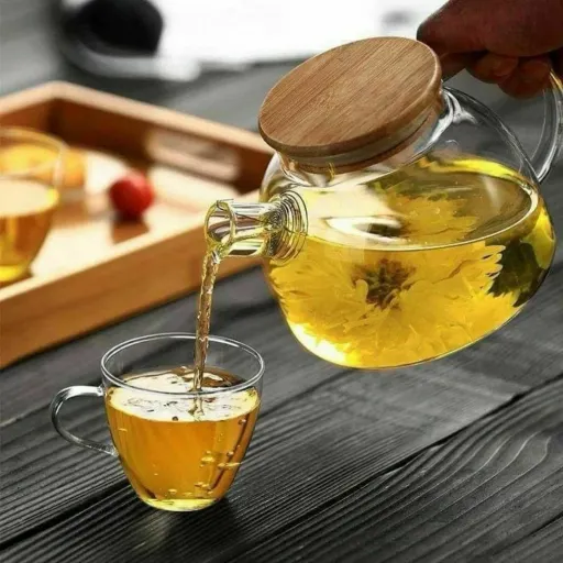 قوری پیرکس شعله مستقیم 1100میلی لیتر  درب بامبو