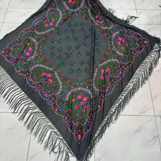 روسری نخی ترکمن قواره بزرگ کد 1659 وارداتی ترکیه ریشه دستباف چهار فصل