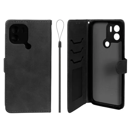 کیف موبایل چرمی مگنتی جاکارتی و محافظ لنزدار درجه یک داخل خز MNC Plus شیائومی مدل Xiaomi Redmi A1 Plus / Redmi A2 Plus رنگ مشکی