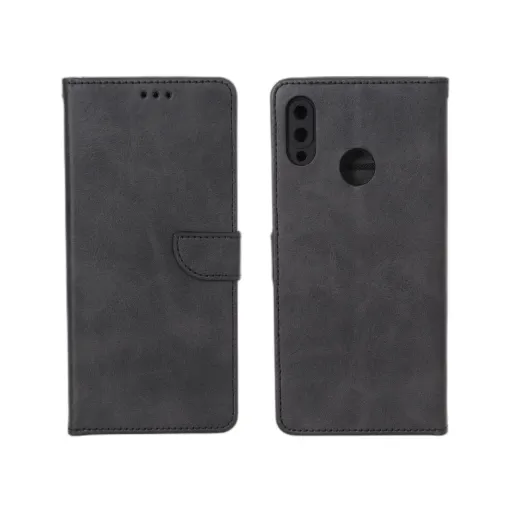 کیف موبایل چرمی جاکارتی و محافظ لنزدار درجه یک داخل خز هواوی مدل Huawei Y7 Prime (2019) / Huawei Y7 (2019) رنگ سرمه ای