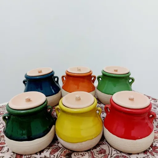 جا ادویه مدل دیزی سفالی سنتی فانتزی (پس کرایه) رنگ آبی نفتی