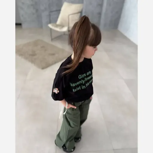 ست کراپ و شلوار دخترانه لش استایل جنس پنبه لاکرادار و کتان مناسب 4 تا 10 سال سایز 50