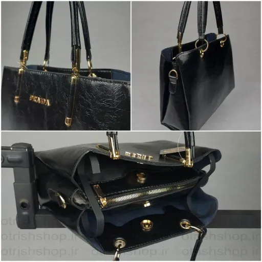 کیف زنانه دستی چرمی پرادا (Prada) - سه قسمت مجزا با یراق طلایی و دو جیب مگنت