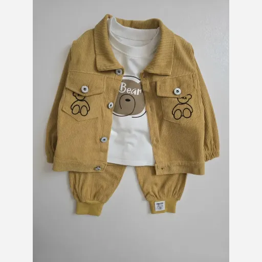 ست سه تیکه تدی وارداتی مخمل کبریتی اسپرت دخترانه و پسرانه مناسب 1 تا 5 سال و نیم گزینه ها کرم | ۱۱۰