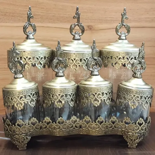 پاسماوری 7 پارچه تاج رنگ آنتیک با استند