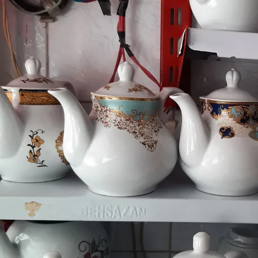 قوری چینی مدل آلیس فیروزه‌ای چینی میلاد بسته دو عددی