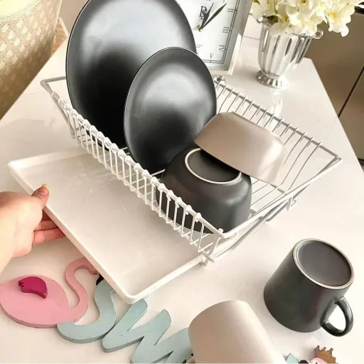 آبچکان رو سینکی طرح ایکیا ابچکان سبد کنار سینک فلزی سفید یا مشکی جاظرفی(شرکت سالوت) رنگ سفید