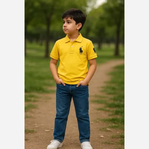 تیشرت یقه دار جودون پسرانه و دخترانه پنبه ای در 6 رنگ سایز 2 تا 12 سال رنگ سورمه ای سایز40