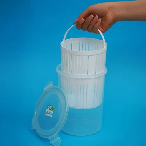 ظرف نگهدارنده زیتون پنیر خیارشور  ترشی و ... استوانه ای تاپکو(تکی-یک عدد) آبکشدار ظرف لبنیات1.5لیتر