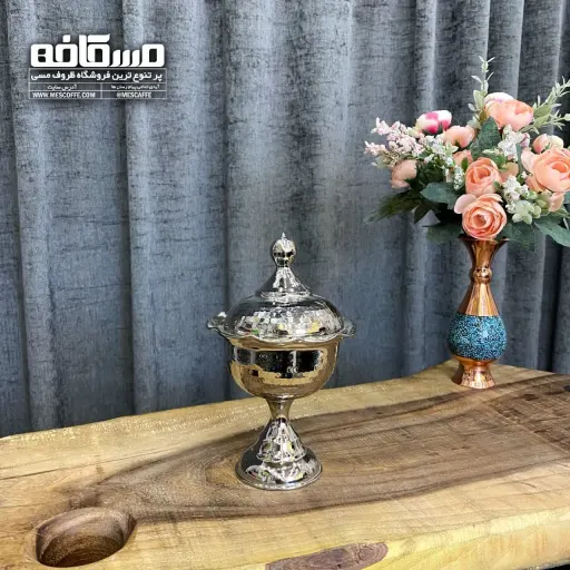 قندان پایه دار کروم (چکش کاری شده/کد039)
