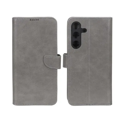 کیف چرمی کلاسوری درجه یک موبایل سامسونگ مدل مگنتی جاکارتی و محافظ لنزدار Samsung Galaxy S25 FE رنگ سرمه ای
