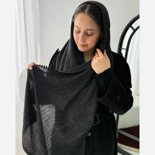 شال مشکی برشکا کار شده وارداتی طرح عدسی