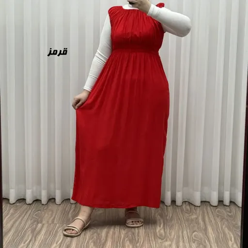 پیراهن ساحلی نخی زنانه و دخترانه فری سایز مدل حلقهای سینه کشدار گزینه ها آبی