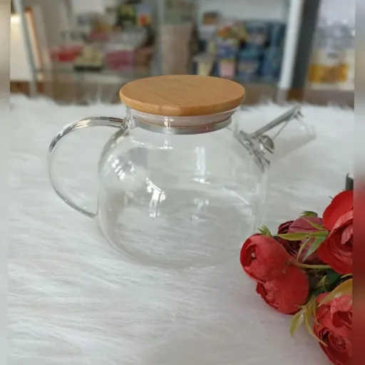 قوری پیرکس شعله مستقیم(800 ml درب بامبو چوبی واشر دار)جنس بروسیلیکات