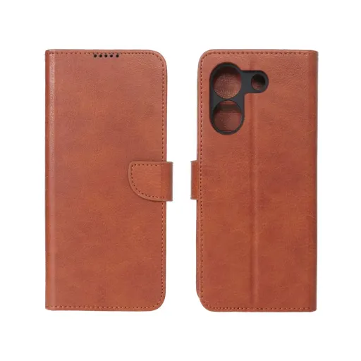 کیف چرمی موبایل جاکارتی مگنتی درجه یک محافظ لنزدار شیائومی مدل Xiaomi Poco M7 Pro 5G رنگ خاکستری