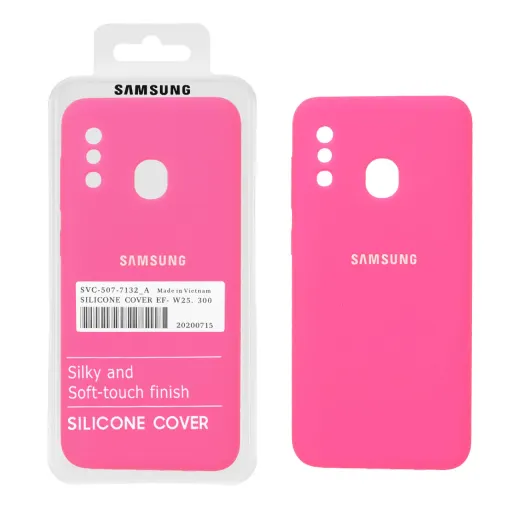 قاب سیلیکونی درجه یک پاک کنی محافظ لنزدار اورجینال سامسونگ Samsung Galaxy A30 / A20 (پک دار) رنگ صورتی فانتزی