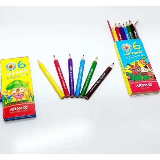 مداد رنگی آریا 6 رنگ کوتاه در مداد قرمز