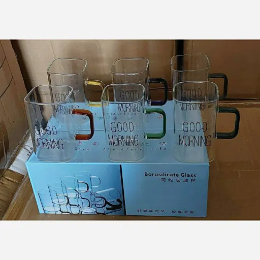 لیوان پیرکس6عددی دسته رنگی گودمرنینگ مربع 