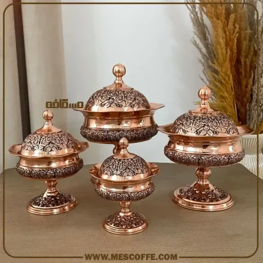 سرویس پذیرایی مسی جدید(مدل گل رز پایه دار/برندسویل) | نوع محصول بدون درب | سایز سایز4
