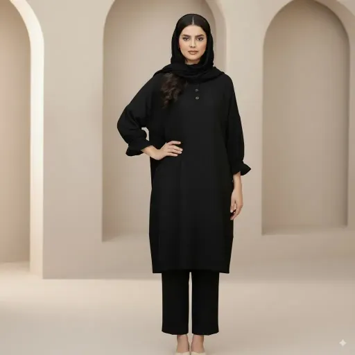 تونیک زنانه مشکی شیک و کاربردی مناسب استفاده روزمره، محل کار و مهمانی سایز لارج