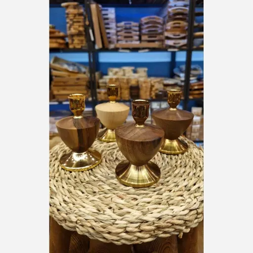 جاشمعی چوبی برنجی پایه کوتاه