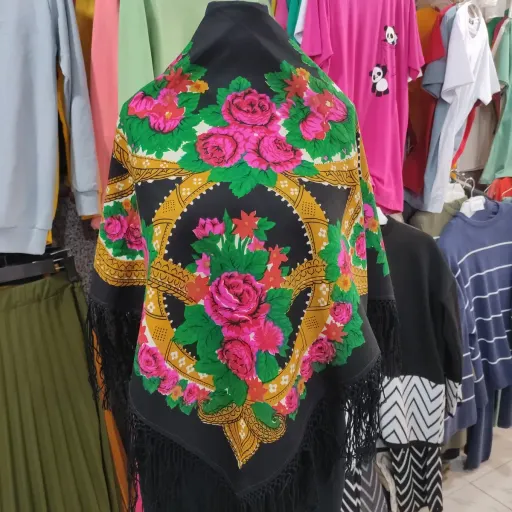روسری ترکمن پشمی اصیل قواره متوسط کد R100193 برند Pavlovo Posad روسیه