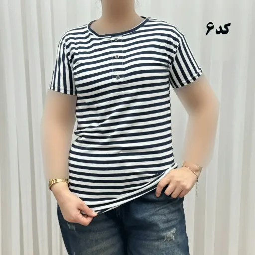 تیشرت H&M راه راه دکمه نما نخ پنبه چهارفصل زنانه و دخترانه تنخور راحت سایز بزرگ گزینه ها کد-7 | سایز l
