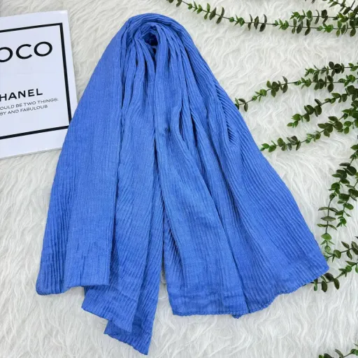 شال نخی برشکا ساده وارداتی پرز نده سُر نخوره قواره 210x85 کد 993 گزینه ها آبی