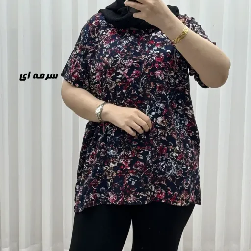 تیشرت نخی زنانه مدل پاپیا فری سایز مناسب تا سایز 50 گزینه ها سرمهای