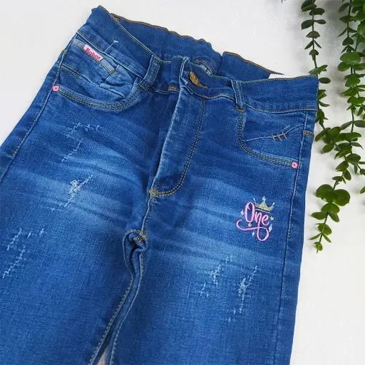 شلوار جین دخترانه آبی جذب مناسب 10 تا 13 سال کد 6229 گزینه ها سایز قد 90(11سال) | آبی