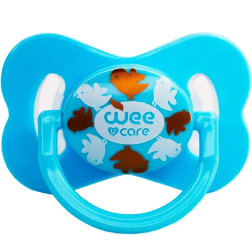 پستانک ارتودنسی وی کر مدل دربدار دسته دار مات چاپدار پروانه ای سایز 6-12 ماه کد P125 رنگ صورتی روشن