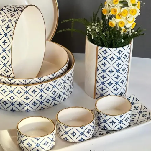 ست ظروف پذیرایی سرامیکی شیرینی خوری میوه خوری  آجیل خوری(ارسال پس کرایه)