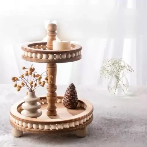 شیرینی خوری چوبی مهره دار دو طبقه گرد
