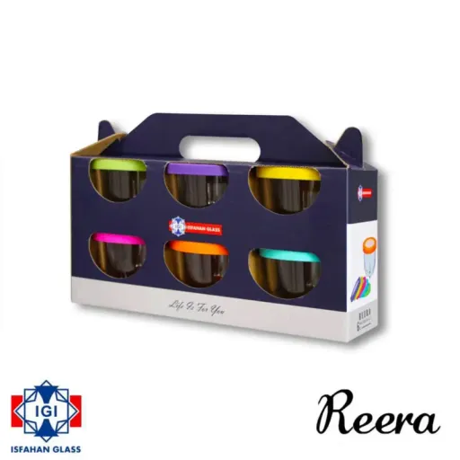 پیاله شیشه و بلور اصفهان مدل درب سیلیکونی رنگی Rira مجموعه 6 عددی رنگ بی رنگ شفاف