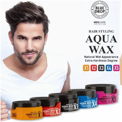 ژل واکس حالت دهنده مو BLUE DROP مدل AQUA WAX قدرت X1 حجم 150 میل ساخت ترکیه 