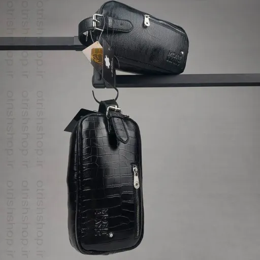 کیف واش بگ چرم صنعتی مون بلان - شوزبگ مردانه با ۲ طرح لیزارد و سنگی | رنگ مشکی | طرح طرح چرم لیزارد