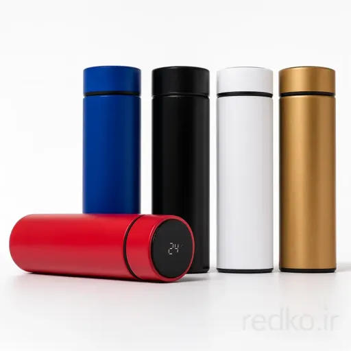 قمقمه فلاکسی دماسنج دار 500 میل SMART CUP در مداد قرمز
