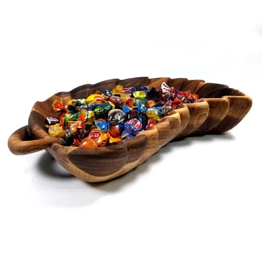 ظروف چوبی اردورخوری برگ توت رگه دار سایز بزرگ: 37*29*6