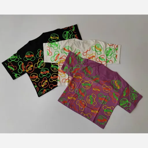 کراپ دخترانه طرح خرسی جنس نخ پنبه سایز سفید2ساله