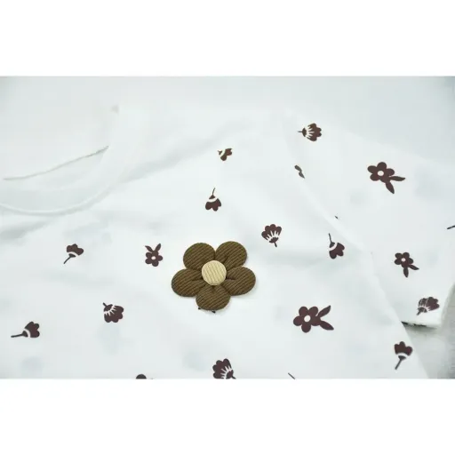 تیشرت دخترانه سفید طرح تک گل با یقه گرد و پارچه پنبه اسپان گزینه ها سایز 1تا2سال(سایز35) | صورتی